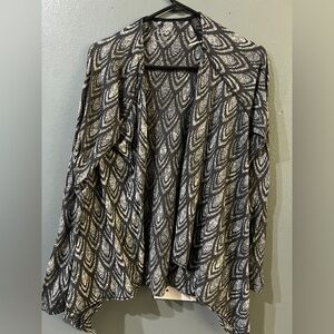 Prana printed open waterfall cardigan in a black and silver leaf print